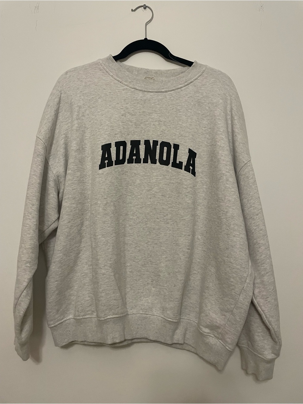 Adanola Light Gray Crew Sweatshirt with Black Logo (varsity oversized sweatshirt